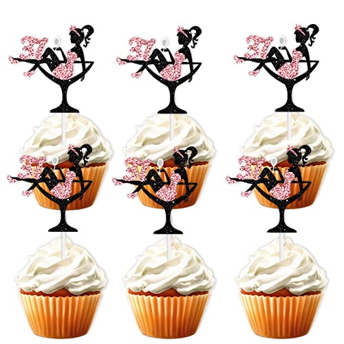 18 Stück rosa Glitzer 37 Silhouette High Heeled Sitzendes Mädchen Cupcake Topper Make-up Spa Thema Party Dekoration Supplies Mädchen Dame 37. Happy Birthday Party Dekor Supplies von LETLIMIT