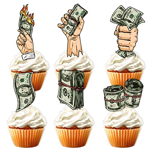 Grüner Glitzer Dollar Dessert Cupcake Topper Jackpot Gamble Dollar Thema Dekorationen Männer Frau Happy Birthday Las Vegas Nacht Party Dekor Zubehör Set 18-teilig von LETLIMIT