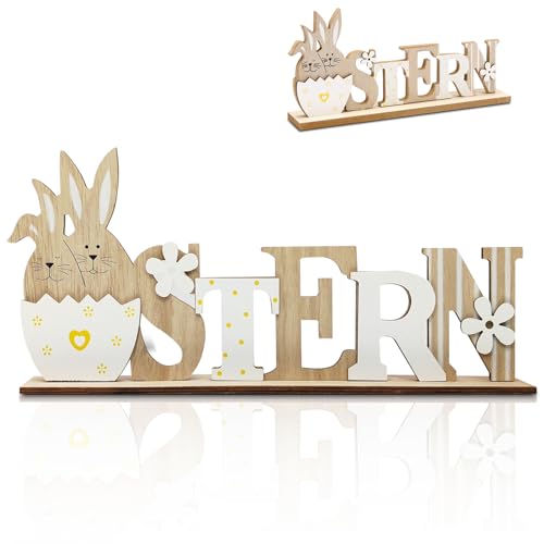 LETSHOLD Ostern Schriftzug Aufsteller Deutsch, Osterdeko Holz Schriftzug mit Osterhasen, Osterdeko zum Hinstellen für Kinder Ostern Frühling Geschenk Party Tischdeko (A) von LETSHOLD