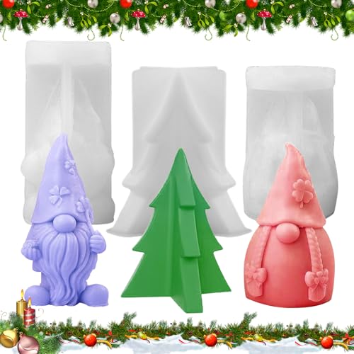 LETTERASHQP 3 Stück 3D Wichtel Silikonform Kerzen Weihnachtsbaum Gießformen Herbst Weihnachten DIY Silikonform Wichtel Kerzenform Weihnachtsmann für DIY Handwerk Weihnachtsschmuck Heimdekoration von LETTERASHQP