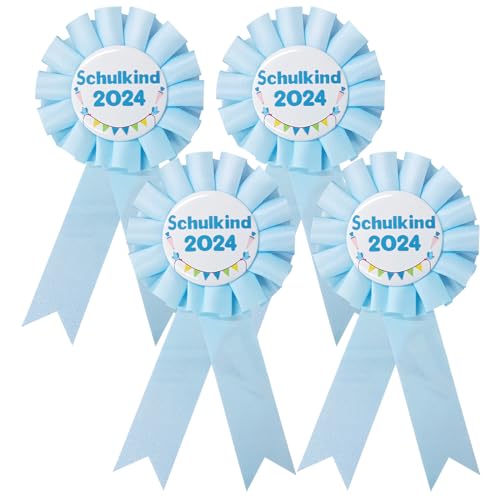 LETTERASHQP 4 Stück Schulkind 2024 Button Anstecker Schulanfang Geschenke Mädchen Schultüte Schulkind Ansteckbutton Einschulung Deko Anstecker Schulkind 2024 Abzeichen zur Schulanfang Einschulung Blau von LETTERASHQP