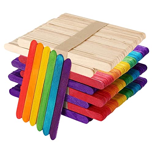 LETTERASHQP 400 Stück Eisstiele aus Holz Bunte Holzstäbe Holzstäbchen zum Basteln Eisstäbchen Holzstiele Bunte Holzstäbchen für Eiscreme DIY Handwerk Bastelarbeiten Geschenke(6 Farben + 2 Hölzer) von LETTERASHQP