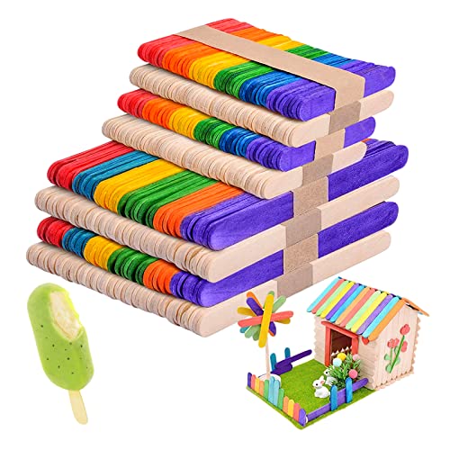 LETTERASHQP 400 Stück Eisstiele aus Holz Bunte Holzstäbe Holzstäbchen zum Basteln Eisstäbchen Holzstiele Bunte Holzstäbchen für Eiscreme DIY Handwerk Bastelarbeiten Geschenke(4 Große + 4 Kleine) von LETTERASHQP