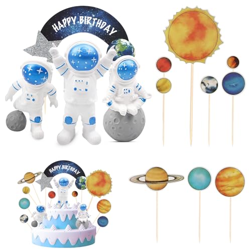 LETTERASHQP Astronauten Tortendeko, 13 Stück Astronauten Kuchen Deko Weltraum Kindergeburtstag Weltraum Tortendeko Astronaut Planeten Deko für Kindergeburtstag Astronauten Party Junge Mädchen von LETTERASHQP