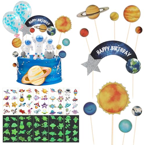 LETTERASHQP Astronauten Tortendeko, 20 Stück Astronauten Kuchen Deko Weltraum Kindergeburtstag Weltraum Tortendeko Astronaut Planeten Deko für Kindergeburtstag Astronauten Party Junge Mädchen von LETTERASHQP