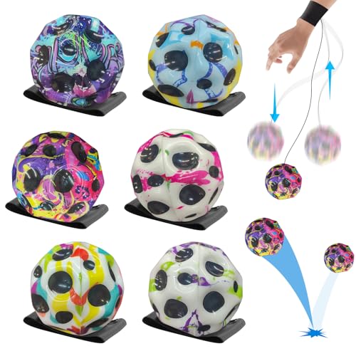 LETTERASHQP Ball Mit Schnur Kinder 6 Stück Springball mit Schnur Bouncing Ball Toy Handgelenk Returnball Moon Space Ball Hohe Springender Gummiball Wrist Ball für Kinder Innen und Außen von LETTERASHQP