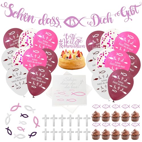 LETTERASHQP Servietten Kommunion Deko 136 Stücke Deko Kommunion Mädchen Servietten Fisch Rosa kommunion Kommunion für Taufe, Kommunion Konfirmation von LETTERASHQP