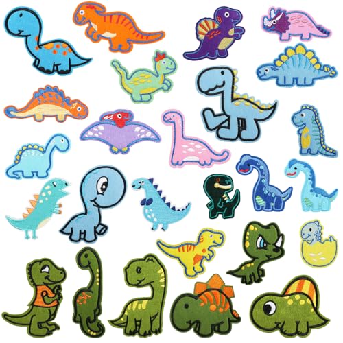 LETTERASHQP Flicken zum AufbüGeln Kinder 26 Stück Dino Bügelflicken Kinder Patches zum Aufbügeln Dinosaurier Aufnäher Tiere Kinder Aufnäher zum Aufbügeln für DIY T-Shirt Jeans Kleidung Taschen Mützen von LETTERASHQP