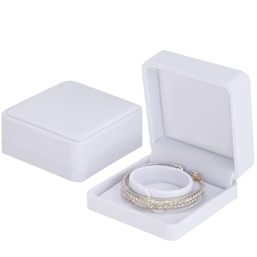 LETURE 2 Stück Samt-Armband-Boxen für Schmuckgeschenk, klassische Schmuckschatulle, Organizer für Hochzeit, Verlobung, Antrag, Geburtstag und Jahrestag (weiß) von LETURE