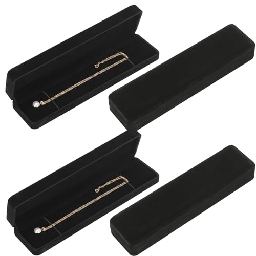 LETURE Schmuckkästchen aus Samt, für Armband, Halskette, Anhänger, kleine lange Schmuck-Uhren-Geschenk-Box für Antrag, Hochzeit, Verlobung, Weihnachten, Schwarz, 4 Stück LETURE Schmuckkästchen aus Samt, für Armband, Halskette, Anhänger, kleine lange Schmuck-Uhren-Geschenk-Box für Antrag, Hochzeit, Verlobung, Weihnachten, Schwarz, 4 Stück von LETURE