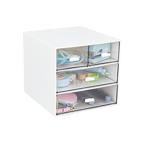 Schreibtisch-Organizer mit 4 Schubladen, transparente Kunststoff-Schreibtisch-Aufbewahrungsbox, Schreibtisch-Organisation für Bürobedarf, Gelstifte, Büroklammern, Ladegeräte (Weiß-4 Schubladen) von LETURE