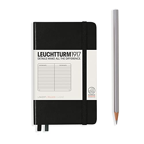 LEUCHTTURM1917 334821 Notizbuch Pocket (A6), Hardcover, 187 nummerierte Seiten, Schwarz, liniert von LEUCHTTURM1917