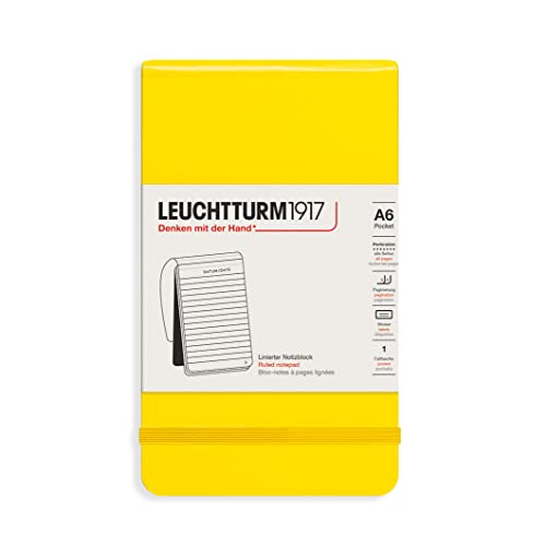 LEUCHTTURM1917 364409 Notizblock Pocket (A6), Hardcover, 184 nummerierte Seiten, liniert, Zitrone von LEUCHTTURM1917