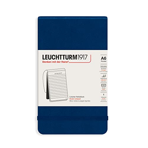 LEUCHTTURM1917 364410 Notizblock Pocket (A6), Hardcover, 184 nummerierte Seiten, liniert, Marine von LEUCHTTURM1917