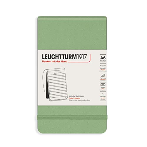 LEUCHTTURM1917 364428 Notizblock Pocket (A6), Hardcover, 184 nummerierte Seiten, liniert, Salbei von LEUCHTTURM1917