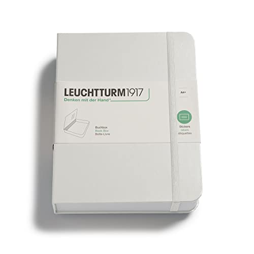 LEUCHTTURM1917 368172 Buchbox - Schachtel, Notizbuch-Look, 255 x 329 x 60 mm, mit Aufklebern, Gummi, 5 cm Füllhöhe - Light Grey von LEUCHTTURM1917