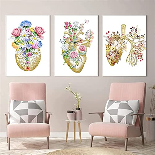 3 Teilig Diamond Painting Bilder,5D DIY Diamant Painting Vollbohrer Kit, Blumen-Lunge Malen nach Zahlen Diamant,Geschenk für Erwachsene Kinder,Arts Craft für Home Wand Decor(Square drill)40x50cm von LEUYA