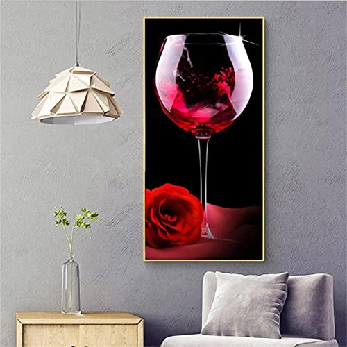 DIY 5D Diamond Painting Kits,Full Bohrer Rotweinglas Rose große Größe Diamant Malerei Bilder Kristall Strass Stickerei Cross Stitch Handgemachtes Bastelarbeiten Wanddekoration(Square Drill)60x120cm von LEUYA