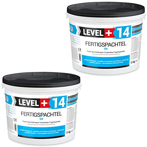 Fertigspachtel Spachtelmasse 10kg+10kg Glättspachtel Fugenspachtel Reinweiss Weiß RM14 von LEVEL+