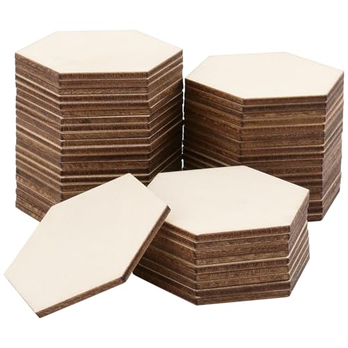 LEXININ 300 Stück unlackiertes Holz-Sechskant, 5 x 0,25 cm große sechseckige Holzstücke, Holzscheiben für Bastelarbeiten von LEXININ