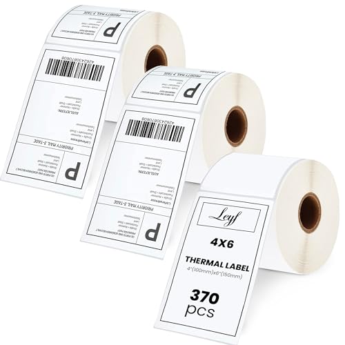 Leyf 100 mm x 150 mm - Thermo Etiketten - Selbstklebend - 1 Zoll Kern - 3 Rolle Pack Etikett x 370 St. Je Rolle = 1110 Label - Kompatibel für Etikettendrucker, Kompatibel mit Zebra, DHL – UPS - DPD von LEYF