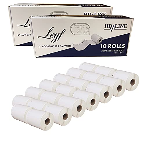 Leyf Etiketten für Dymo 4XL Labelwriter - S0904980-104mm x 159mm - 20 Rolle Pack Etiketten x 220 St. Je Rolle = 4400 Etiketten, Selbstklebend, Adressetiketten, VersandEtiketten von LEYF