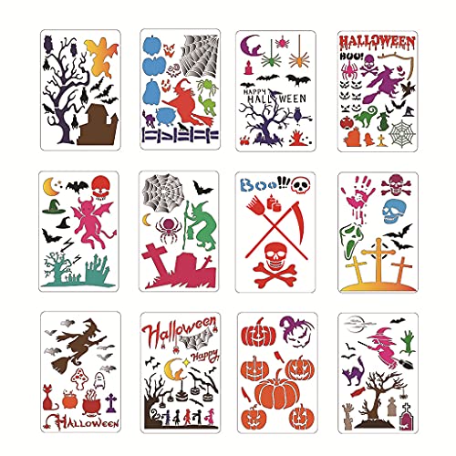 Halloween-Zeichenschablonen, wiederverwendbar, bruchsicher, Malschablonen zum Malen auf Holz, Wand, Glas, Leinwand, 12 Stück von LEYILE