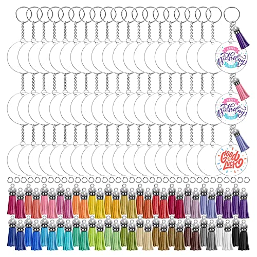 LEYILE 350 Stück transparente Blanko-Schlüsselanhänger aus Acryl mit Schlüsselringen, Quasten, Biegeringe für Schlüsselanhänger von LEYILE