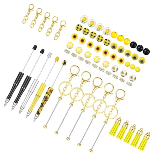 LEYILE 5 modische Perlenstifte mit Lederfransen, buntes Schlüsselanhänger-Set und Holzperlen, stilvolles Stift-Zubehör von LEYILE