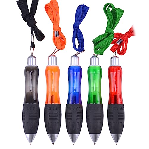 LEYILE Multifunktionaler dicker Kugelschreiber mit Druckknopf und befestigter Schnur, kurze und hängende Riemenstifte in 5 Farben von LEYILE