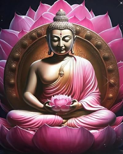 LEYIUYIU DIY vorgedrucktes Kreuzstich-Set 11CT Stickset für Kinder Erwachsene und Anfänger Wandkunst Heimdekoration – rosa Buddha-Statue – 40x50cm von LEYIUYIU