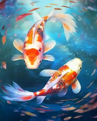 LEYIUYIU Präzises vorgedrucktes DIY Kreuzstichset für Kinder Erwachsene und Anfänger 11CT Stickset Wand und Heimdekoration – Koi-Fische – 40x50cm von LEYIUYIU