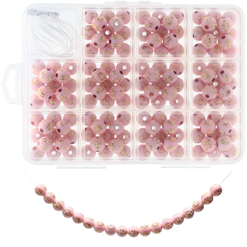 Acrylperlen für Armbänder, 10 mm, Kreuzperlen zur Schmuckherstellung, mit 2 m elastischem Faden und 12 Fächern, Perlen-Organizer, christliche Perlen (Rosa) von LEZAA