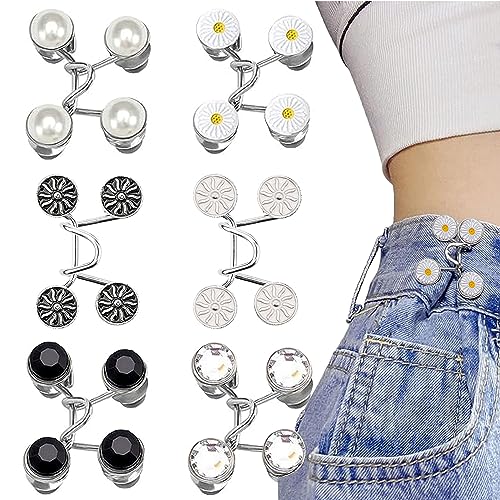 LEZED Verstellbare Nagelfreie Taillenschnallen 6 Stück Wiederverwendbar Hosen Enger Machen Clip DIY Jean Knopfnadeln Abnehmbarer Jeansknopf Taillenanpassung Jean Knöpfe für Hosen Jeans Hosenclips von LEZED