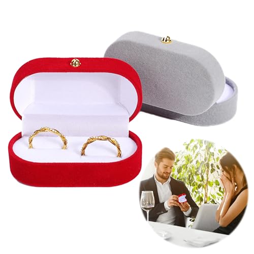 Ringschatulle Hochzeit,Samt Ring Box mit goldener Schnalle,2 Slot Ring Schmuckschatullen,Ovale Ehering Box,Elegante Ringbox,Ringschachtel Damen,für Heiratsantrag, Verlobung, Hochzeit,Valentinstag,2PCS von LEZED