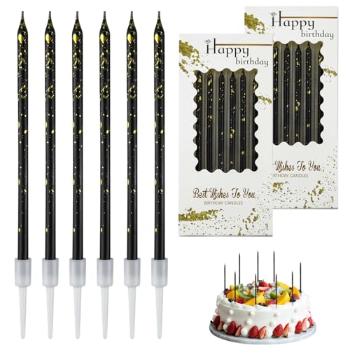 12 Stück Geburtstagskerzen Kuchen Schwarzes Gold, Dünn und Lang, Geruchsfrei, Ungiftig, Mit Ständer, für Dekorative Geburtstag Hochzeit Party, Geburtstagskerzen für Torte,Babyparty(Schwarzes Gold) 12 Stück Geburtstagskerzen Kuchen Schwarzes Gold, Dünn und Lang, Geruchsfrei, Ungiftig, Mit Ständer, für Dekorative Geburtstag Hochzeit Party, Geburtstagskerzen für Torte,Babyparty(Schwarzes Gold) von LFBEST