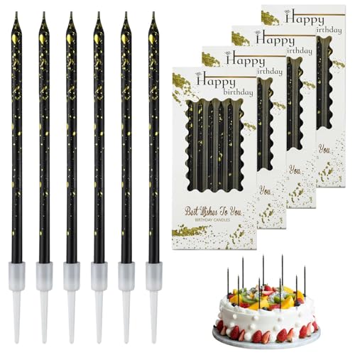 24 Stück Geburtstagskerzen Kuchen Schwarzes Gold, Dünn und Lang, Geruchsfrei, Ungiftig, Mit Ständer, für Dekorative Geburtstag Hochzeit Party, Geburtstagskerzen für Torte,Babyparty(Schwarzes Gold) 24 Stück Geburtstagskerzen Kuchen Schwarzes Gold, Dünn und Lang, Geruchsfrei, Ungiftig, Mit Ständer, für Dekorative Geburtstag Hochzeit Party, Geburtstagskerzen für Torte,Babyparty(Schwarzes Gold) von LFBEST