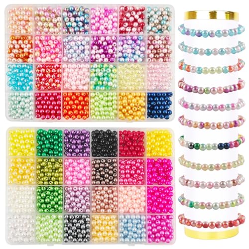 2400 StüCk 48 Farben Runde Bunte Perlen,6 Mm Acrylperlen Mit Loch Runde Bunte Undurchsichtig,Multicolor Lose Perlen FüR Handwerk FüR Die Herstellung Von Schmuck ArmbäNder Halskette Ohrringen Diy von LFBEST