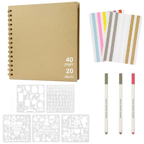 Scrapbook-Fotoalbum, 20 Seiten, 20,5 x 20,5 cm, Hardcover, Kraftpapier, Sammelalbum mit Scrapbook-Zubehör, 3 Metallic-Marker, 204 Fotoecken und 5 Schablonen für Ihre Hochzeits-Scrapbooking-Alben von LFBEST