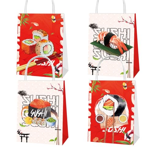 12 Stück Sushi-Partytüten Japanische Sushi-Partytüten mit Griffen Sushi Goodie Süßigkeiten Leckerli-Taschen für Sushi tragbare Partytüten Sushi Partyzubehör von LFCFDX