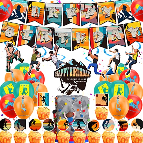 Klettern Party Dekoration Klettern auf Felsen Geburtstag Lieferungen Sportdekoration inklusive Klettern Happy Birthday Banner Luftballons Cake Topper Cupcake Toppers Spiralen von LFCFDX