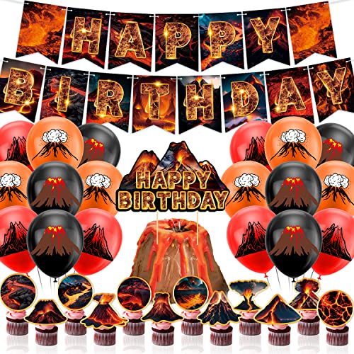 Lava Party Dekorationen Vulkan Geburtstag Party Supplies Enthält Lava Banner Vulkan Cupcake Toppers Kuchen Topper Ballons für Wissenschaft Dinosaurier Party Luau Hawaii Party von LFCFDX