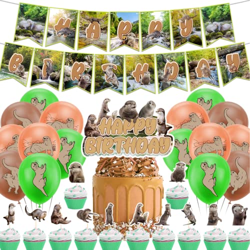 Otter Party Dekorationen Otter Party Zubehör beinhaltet Otter Happy Birthday Banner, Kuchen Topper, Cupcake Toppers, Ballons für Otter Geburtstag Dekorationen von LFCFDX