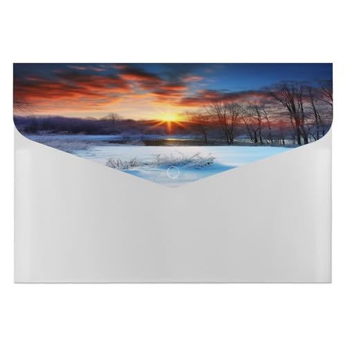 Kunststoff-Aktenordner mit Schnappverschluss, Winter, Sonnenaufgang, Sonnenuntergang, Landschaft, transparente Ordner, Dokumententaschen, Dokumentenaufbewahrung, Organizer von LFDSYEOQ