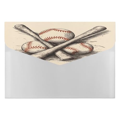 Kunststoff-Aktenordner mit Schnappverschluss, handgezeichnete Baseballschläger und Ball, transparente Ordner, Dokumententaschen, Aktenordner, erweiterbarer Aktenordner, Dokumentenaufbewahrung von LFDSYEOQ