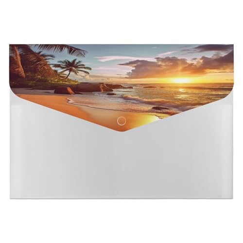 Kunststoff-Aktenordner mit Schnappverschluss, tropischer Strand bei Sonnenuntergang, transparente Ordner, Dokumententaschen, Aktenordner, erweiterbarer Aktenordner, Dokumentenaufbewahrung von LFDSYEOQ