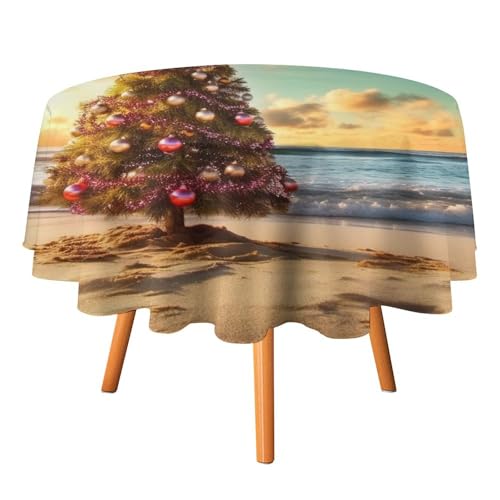 LFDSYEOQ Tischdecke für runde Tische, Weihnachtsbaum am Strand, Dekoration, runde Tischdecken, 152,4 cm, dekorative Tischdecke für Küche, Restaurant, Picknick, Innen- und Außenbereich von LFDSYEOQ