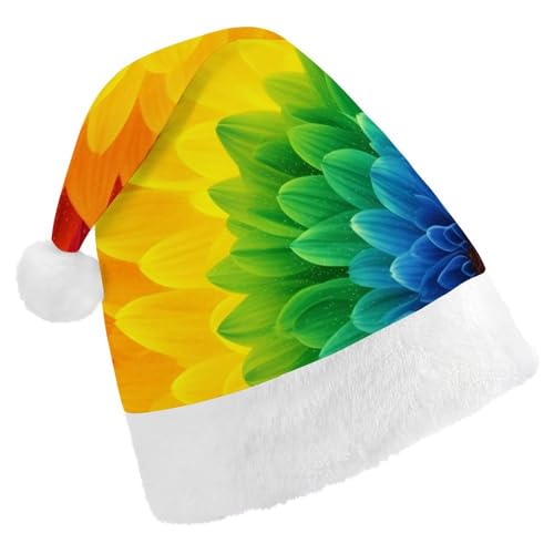 LFDSYEOQ Weihnachtsmütze Sonnenblume Regenbogen Weihnachtsmannmütze für Erwachsene Komfort Warm Unisex Xmas Urlaub Hut für Neujahr Festliche Feiertagsparty von LFDSYEOQ