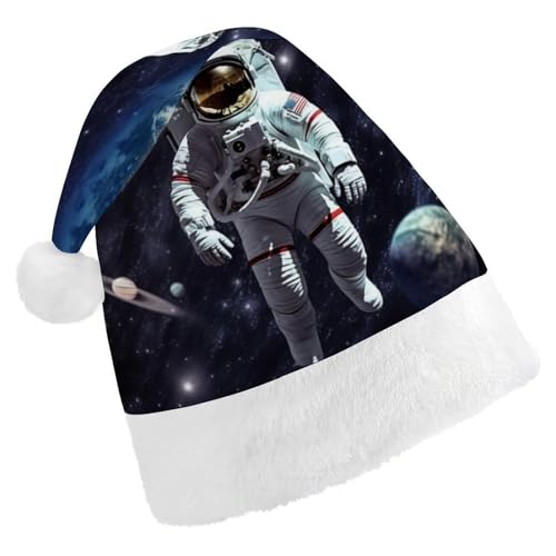 LFDSYEOQ Weihnachtsmütze Weltraum Astronaut Nikolausmütze für Erwachsene Komfort Warm Unisex Xmas Urlaub Hut für Neujahr Festliche Feiertagsparty von LFDSYEOQ