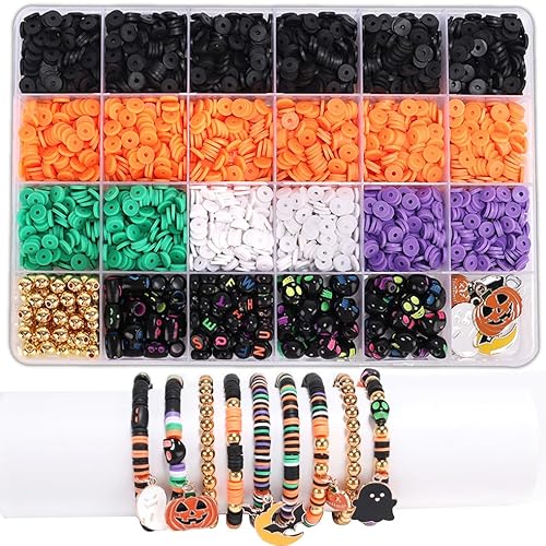 1 Box Halloween-Armbandherstellungs-Set für Frauen – 2450 Stück Polymer-Ton-Perlen mit Totenkopf-Anhängern, DIY-Schmuckherstellungszubehör für Partygeschenke, einfaches Bastelset ohne Beschichtung, von LFLIUN